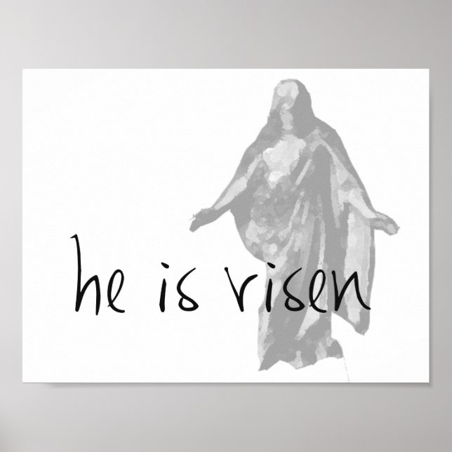 Poster il est ressuscité pâques lds moderne noir blanc (Devant)