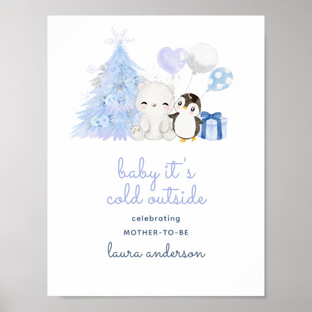 Poster Il fait froid à l'extérieur Baby shower d'hiver aq (Devant)