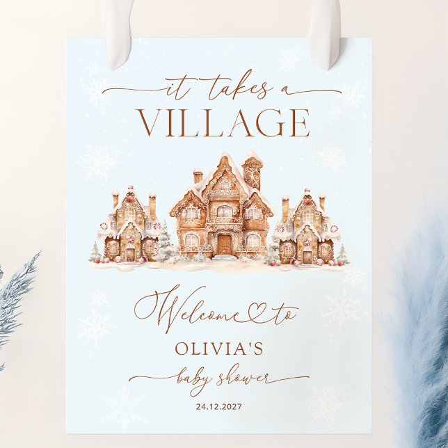 Poster Il faut un Baby shower d'hiver village accueil (Créateur téléchargé)