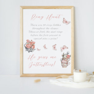 Poster Il Offre aux Papillons Thé Floral Shower Jeu de Ba