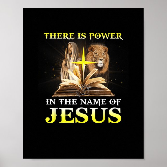 Poster Il Y A Pouvoir Au Nom De Jésus Lion Chrétien (Devant)