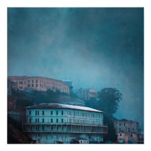 Poster Île d'Alcatraz Antique Brouillard Morose 
