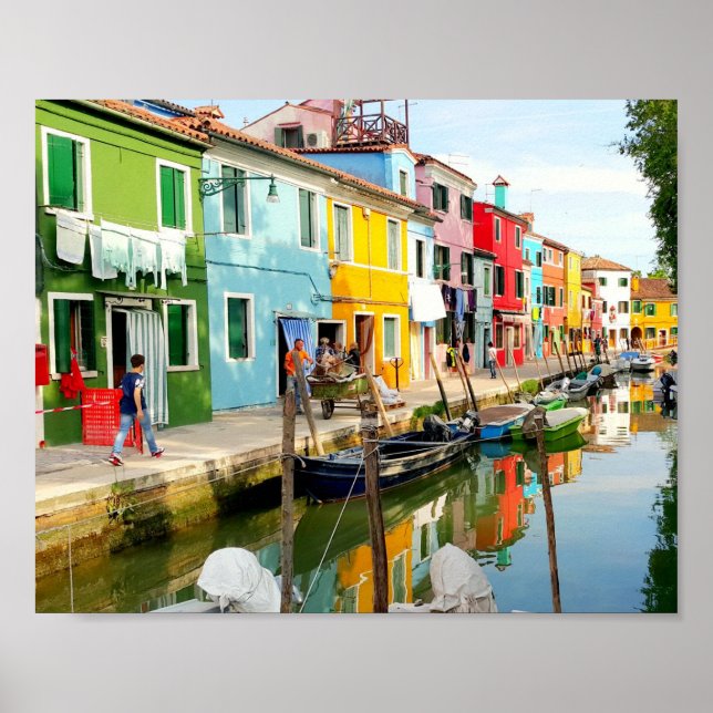 Poster Île de Burano près de Venise, Maisons Arc en Ciel  (Devant)