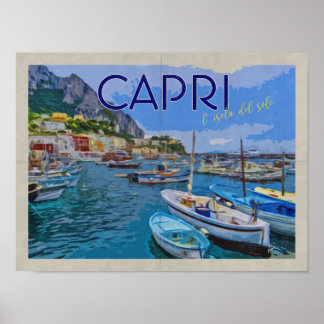 Poster Île de Capri Italie Vintage voyage en détresse