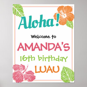 Poster Île de couleurs vives Fête d'anniversaire Luau