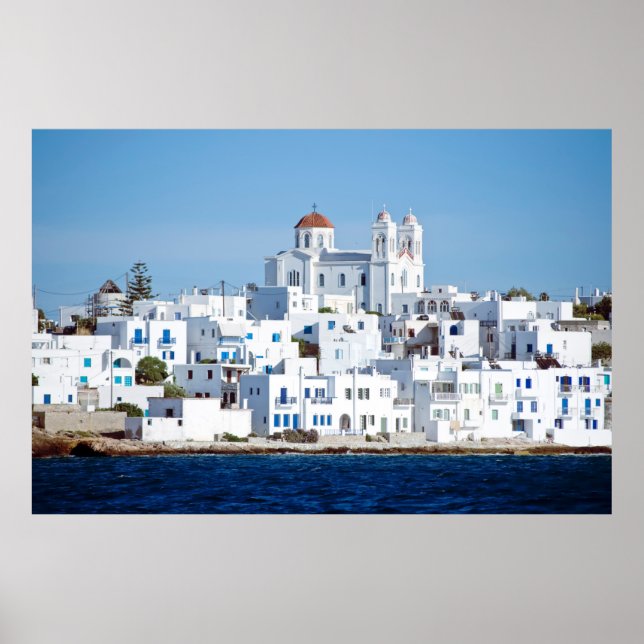 Poster Île de paros avec le village de naoussa (Devant)