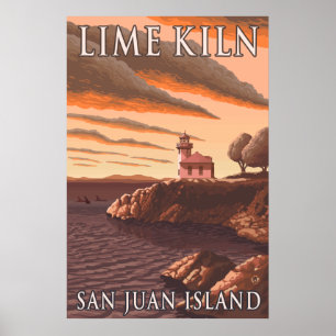 Poster Île de San Juan, WA - Phare de Lime Kiln