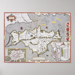 Poster Île de Wight, gravée par Jodocus Hondius