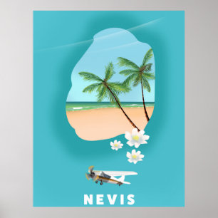 Poster Île des Caraïbes Nevis Carte illustrée.