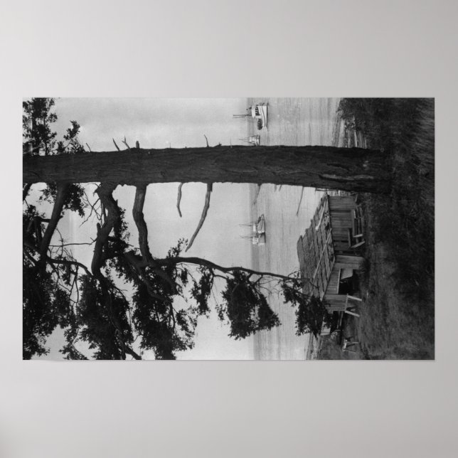 Poster Île Lopez, WA - Bateaux De Pêche Dans La Baie (Devant)