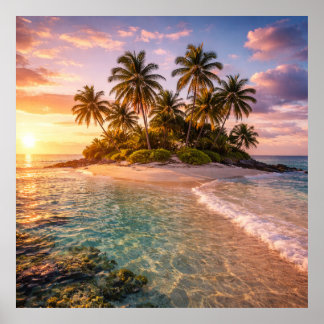 Poster Île tropicale au coucher du soleil