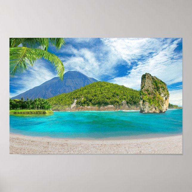 Poster Ile tropicale Sandy Beach Palm Tree Paradise (Devant)