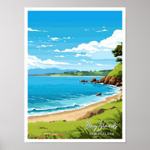 Poster Îles Bay Nouvelle-Zélande - illustration des voyag