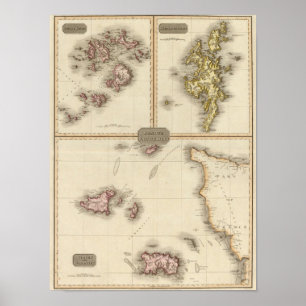 Poster Îles britanniques à distance Jersey et Guernesey