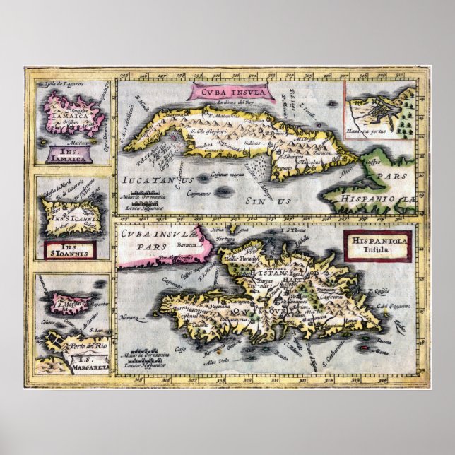 Poster Îles des Caraïbes - Carte du 17ème siècle (Devant)
