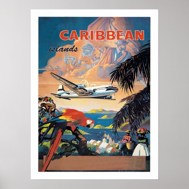 Poster Îles des Caraïbes par avion, compagnie aérienne vi (Devant)