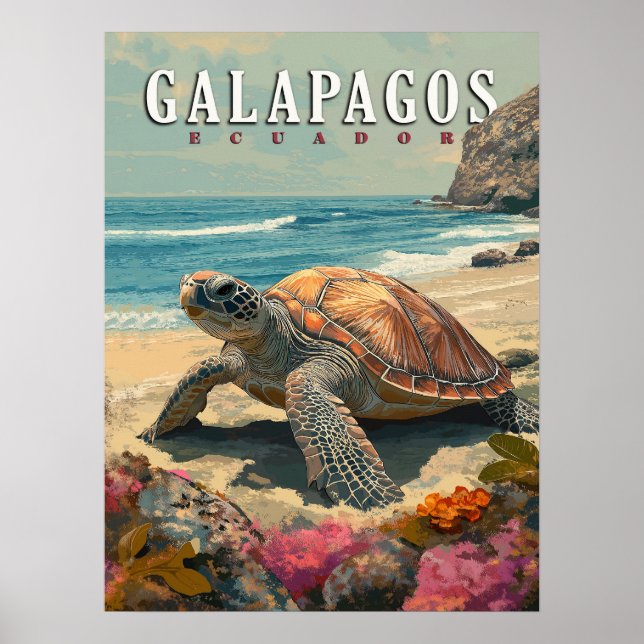 Poster Îles Galapagos Tortue géante Voyage (Devant)
