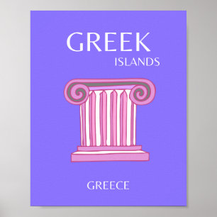 Poster Îles grecques, Grèce, Art Voyage, Preppy, Violet