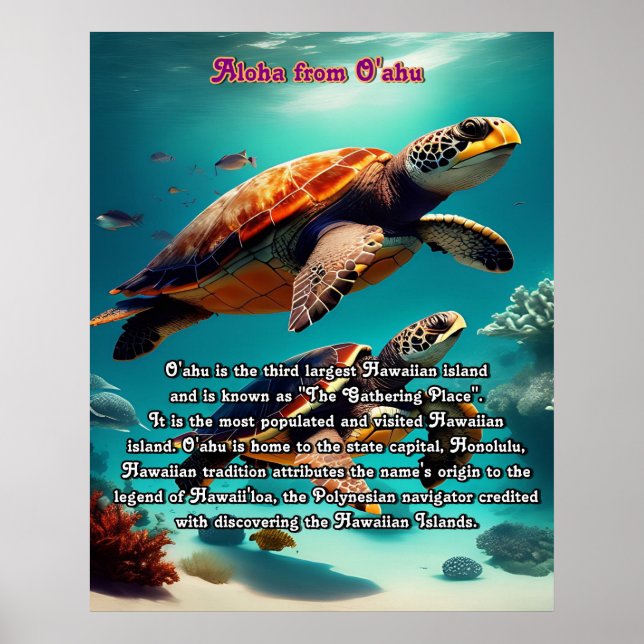 Poster Iles hawaïennes Oahu Aloha (Devant)