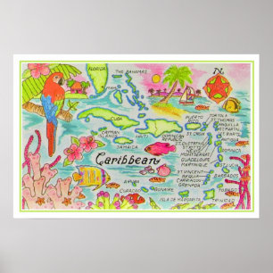 Poster Îles illustrées de manière colorée