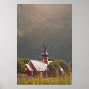 Poster Îles Lofoten Église Flakstad