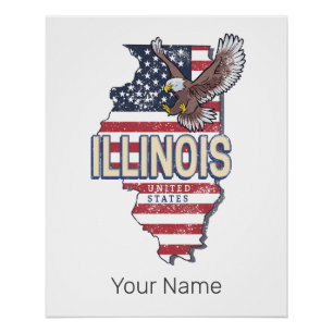 Poster Illinois United States Eagle Carte Retro Vintage U