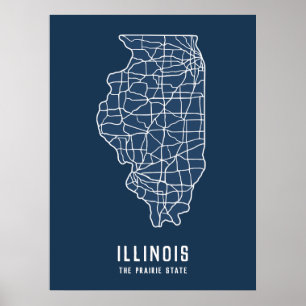 Poster Illinois US State road map - la carte de l'état de