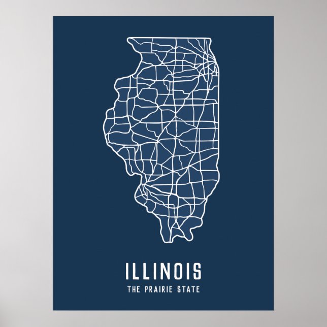 Poster Illinois US State road map - la carte de l'état de (Devant)