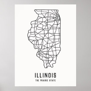 Poster Illinois US State road map - la carte de l'état de