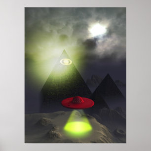 Poster Illuminati Pyramide et UFO Print