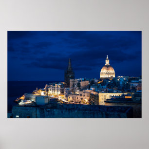 Poster Illuminé la nuit La vieille ville et le port de La