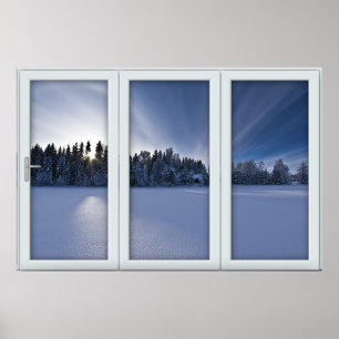 Poster Illusion de la fenêtre à 3 volets blanc