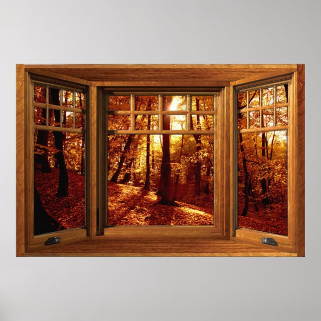 Poster Illusion de la fenêtre de baie en bois - Vue d'aut (Devant)