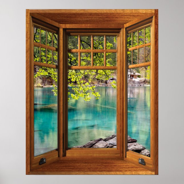 Poster Illusion de la fenêtre de Wood Bay - Calmer le lac (Devant)