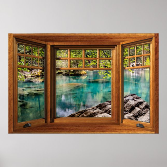 Poster Illusion de la fenêtre en bois de Faux - Lac Calma (Devant)