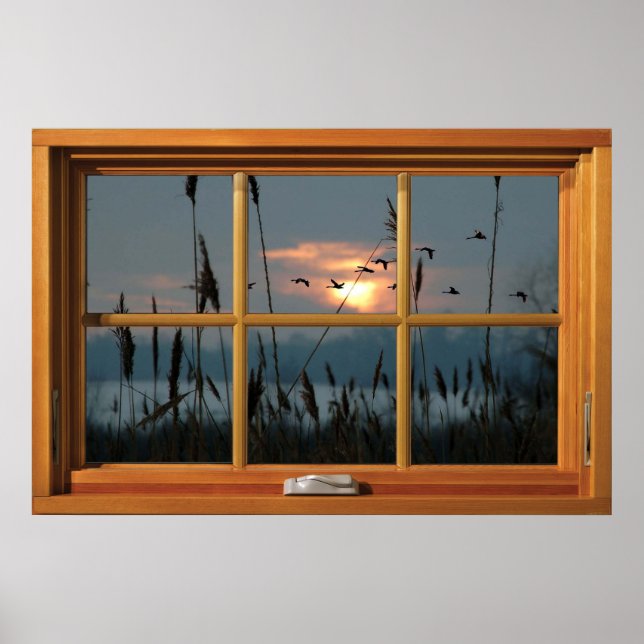 Poster Illusion de la fenêtre en bois des Faux - Foule d' (Devant)