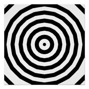 Poster Illusion d'optique de cercles concentriques noir e