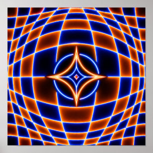 Poster Illusion d'optique étoile vortex néon – Bleu Orang