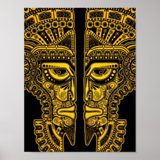 Poster Illusion du masque Jaune Maya sur le noir