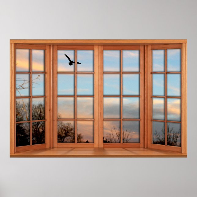 Poster Illusion d'une fausse fenêtre sur l'oiseau volant  (Devant)