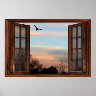 Poster Illusion d'une fenêtre en nuances foncées