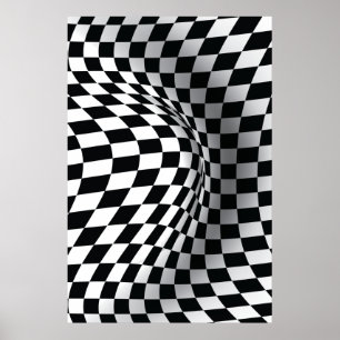 Poster Illusion optique d'art noir blanc imprimé abstrait