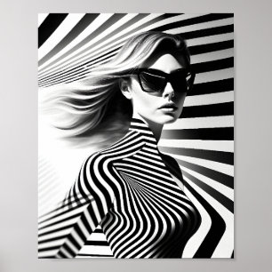 Poster Illusion Optique Femme De Mode Noir Et Blanc