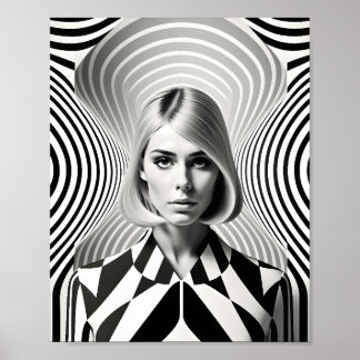 Poster Illusion Optique Femme De Mode Noir Et Blanc