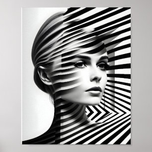 Poster Illusion Optique Femme De Mode Noir Et Blanc