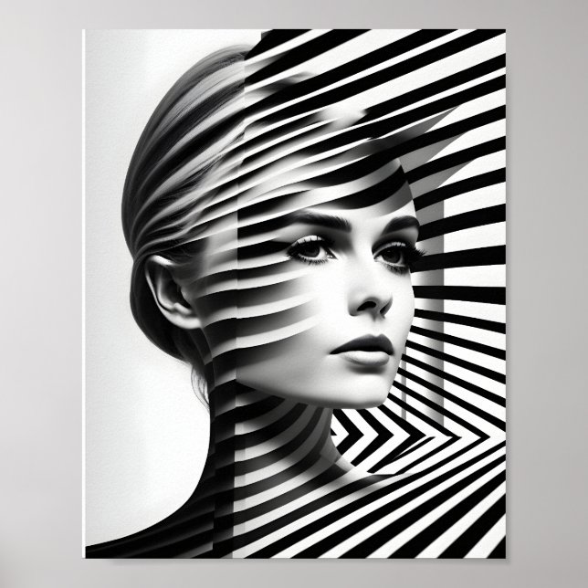 Poster Illusion Optique Femme De Mode Noir Et Blanc (Devant)