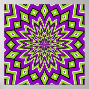 Poster Illusion Optique Fou - Vert Fleur et Violet