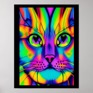 Poster illusion psychédélique de chat violet fuchsia vert