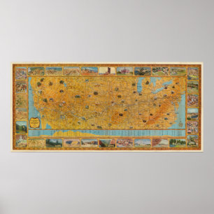 Poster Illustrated Map of US Airways