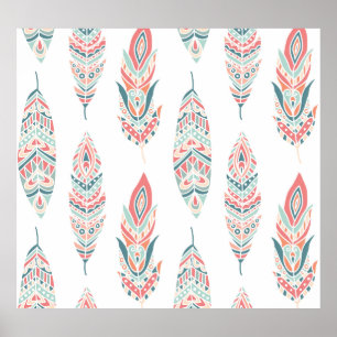 Poster Illustration à la main des plumes ethniques